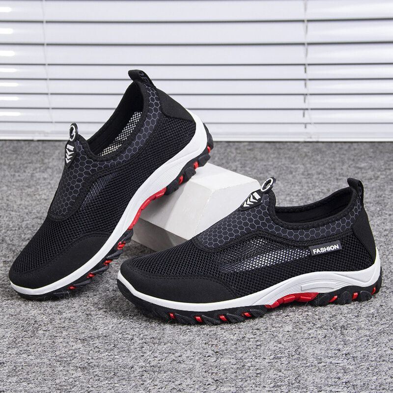 Heren Sport Splicing Mesh Stof Ademende Slip On Casual Wandelschoenen