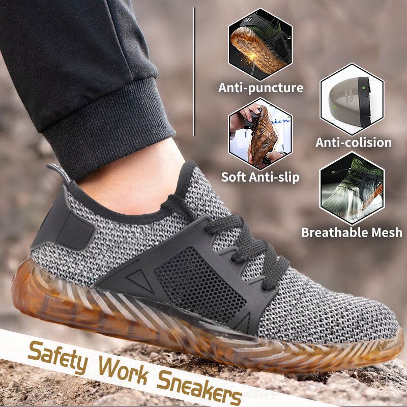 Heren Wandelschoenen Stalen Neus Punctie Proof Veiligheid Mesh Antislip Werkschoenen