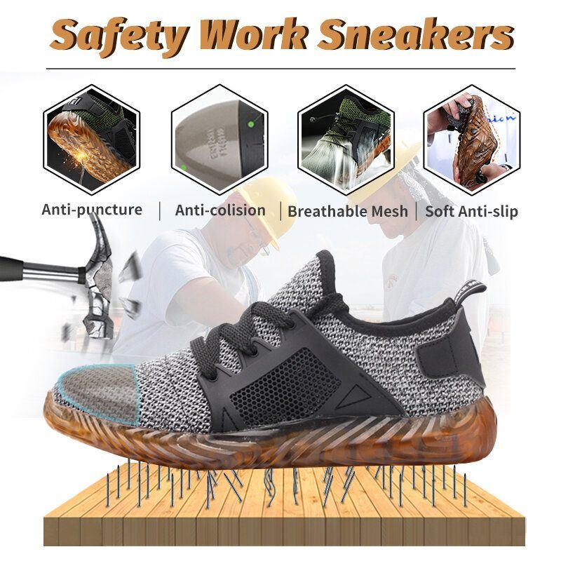 Heren Wandelschoenen Stalen Neus Punctie Proof Veiligheid Mesh Antislip Werkschoenen