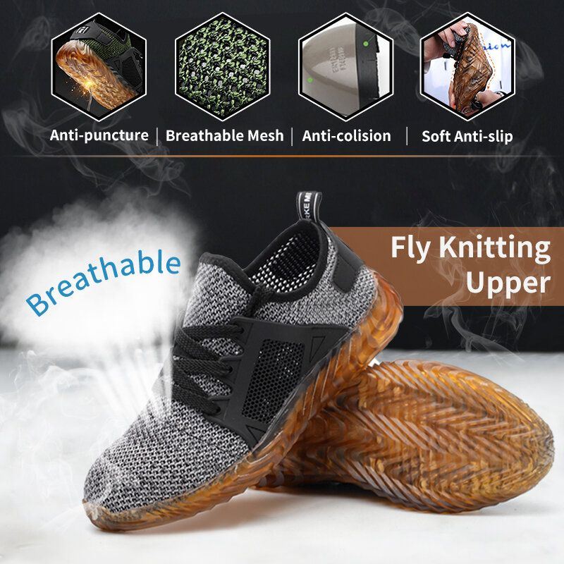 Heren Wandelschoenen Stalen Neus Punctie Proof Veiligheid Mesh Antislip Werkschoenen