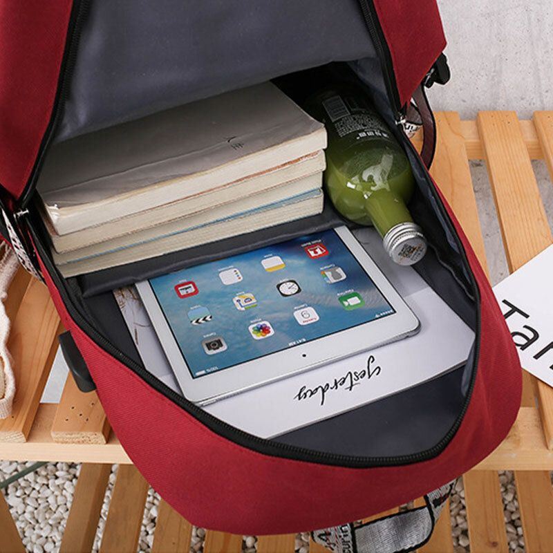 Dames 4 Stks Backapck Usb Opladen Solide Multifunctionele Schooltas