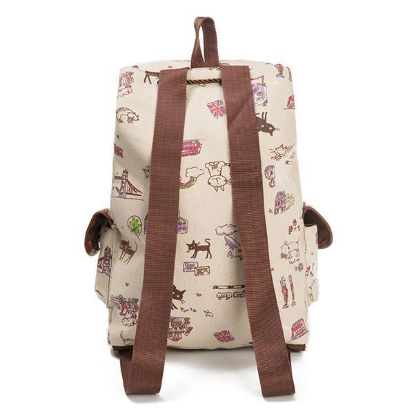 Dames Canvas Casual Cartoon Kat Patroon Schooltas Rugzak Schoudertassen Student Tassen