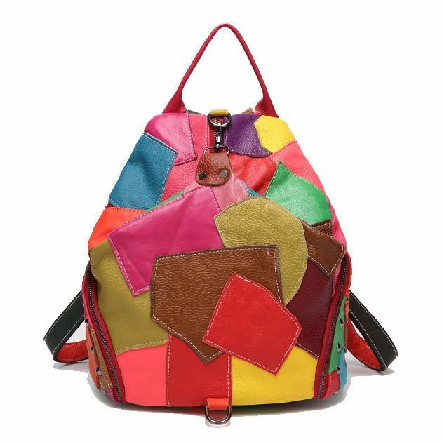 Dames Casual Patchwork Echt Leer Grote Capaciteit Schoudertassen Crossbody Tassen