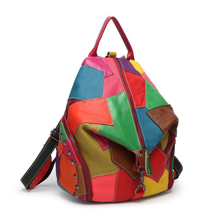 Dames Casual Patchwork Echt Leer Grote Capaciteit Schoudertassen Crossbody Tassen