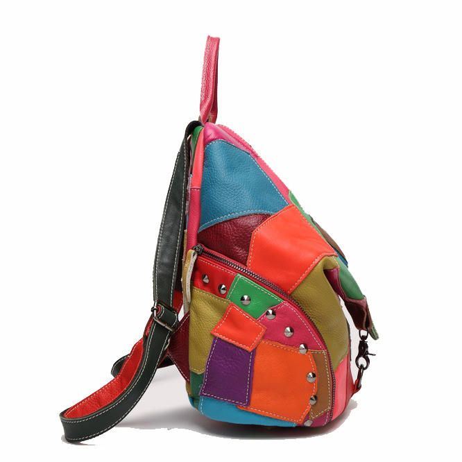 Dames Casual Patchwork Echt Leer Grote Capaciteit Schoudertassen Crossbody Tassen