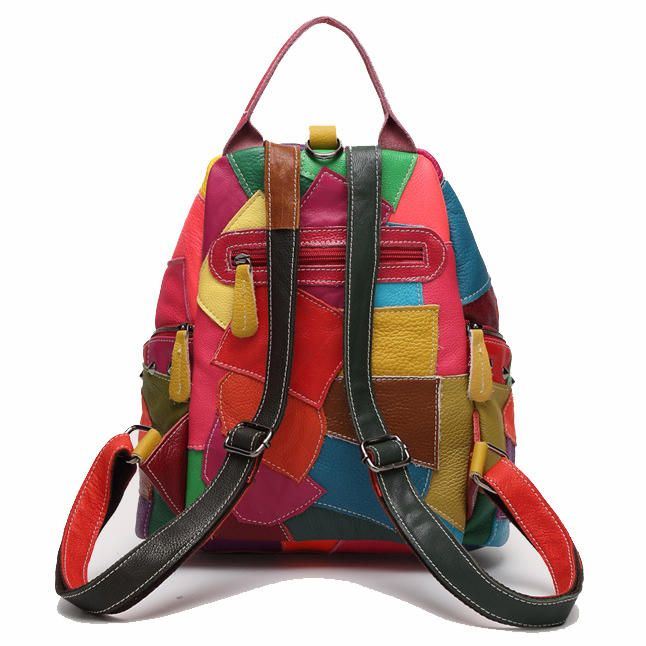 Dames Casual Patchwork Echt Leer Grote Capaciteit Schoudertassen Crossbody Tassen