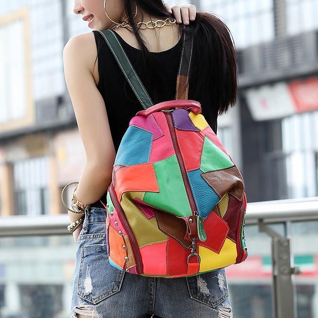 Dames Casual Patchwork Echt Leer Grote Capaciteit Schoudertassen Crossbody Tassen