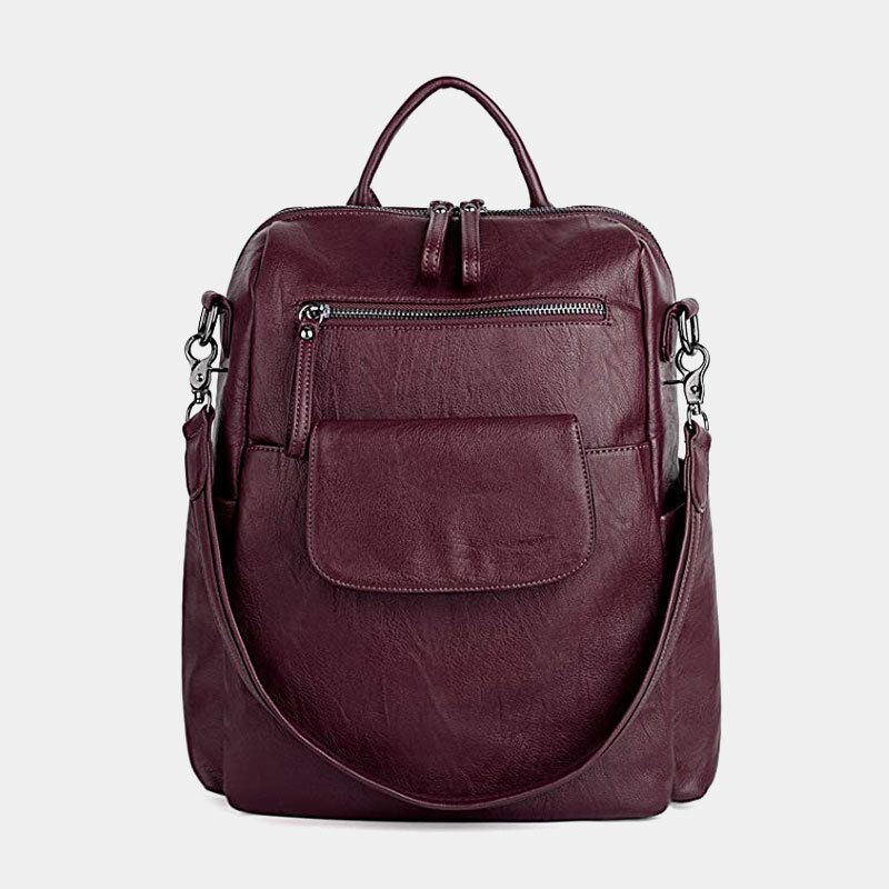 Dames Effen Kleur Waterdichte Multi-carry Rugzak Grote Capaciteit Back Anti-diefstal Zak Schoudertas Crossbody Tas