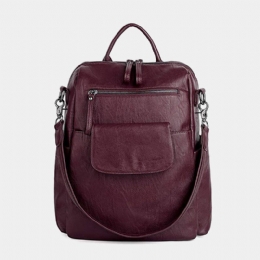 Dames Effen Kleur Waterdichte Multi-carry Rugzak Grote Capaciteit Back Anti-diefstal Zak Schoudertas Crossbody Tas