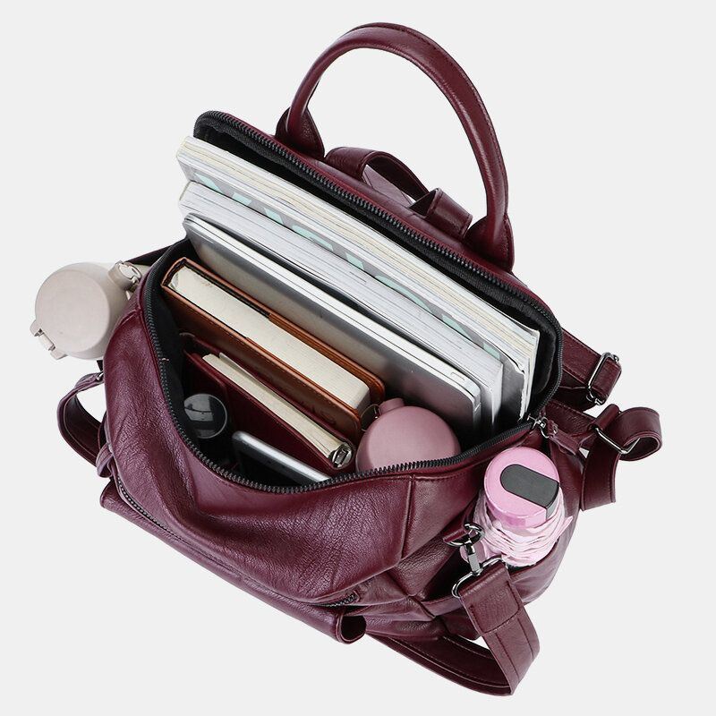 Dames Effen Kleur Waterdichte Multi-carry Rugzak Grote Capaciteit Back Anti-diefstal Zak Schoudertas Crossbody Tas