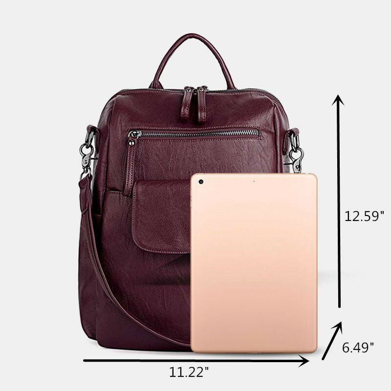 Dames Effen Kleur Waterdichte Multi-carry Rugzak Grote Capaciteit Back Anti-diefstal Zak Schoudertas Crossbody Tas