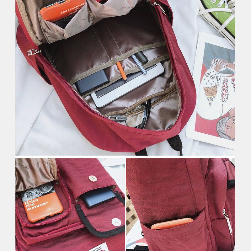 Dames Effen Rugzak Casual Grote Capaciteit Multi-pocket Schooltas Rugzak