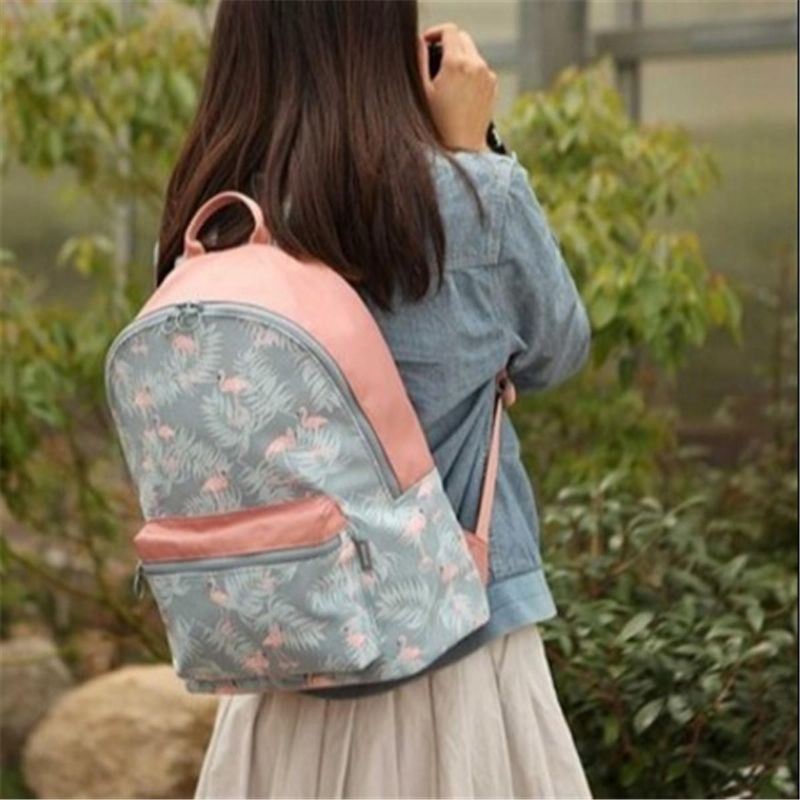 Dames Flamingo Cartoon Afdrukken Rugzak Bloemen Casual Meisje Schooltas