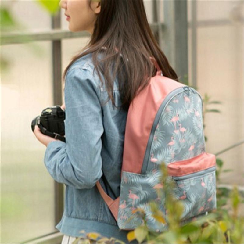 Dames Flamingo Cartoon Afdrukken Rugzak Bloemen Casual Meisje Schooltas