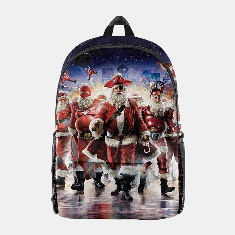 Dames Kerst Feestelijke Driedimensionale Elanden Kerstman Print Casual Universele Schooltas Rugzak