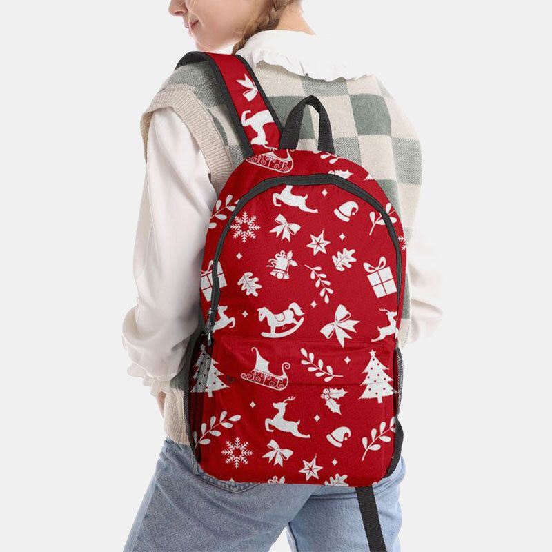 Dames Kerst Feestelijke Driedimensionale Elanden Kerstman Print Casual Universele Schooltas Rugzak