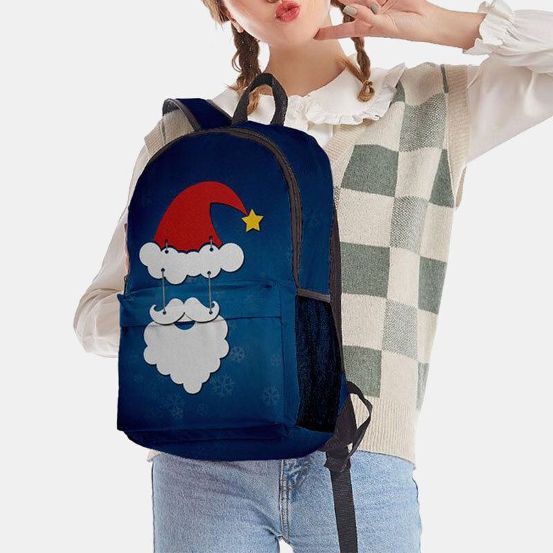 Dames Kerst Feestelijke Driedimensionale Elanden Kerstman Print Casual Universele Schooltas Rugzak