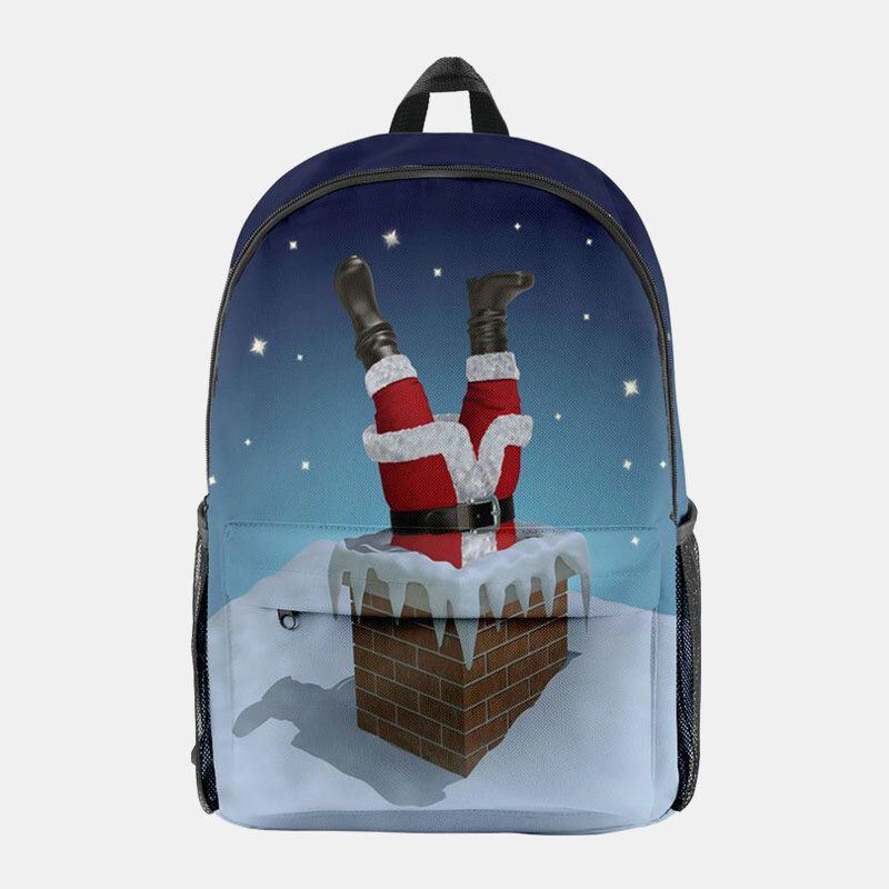 Dames Kerst Feestelijke Driedimensionale Elanden Kerstman Print Casual Universele Schooltas Rugzak