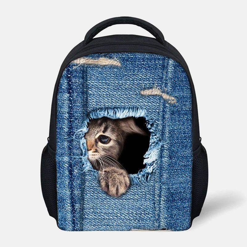 Dames Kind Unisex 3d Dier Creatieve Cartoon Leuke Kat Print Casual Outdoor Rugzak Schooltas