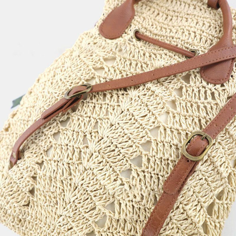 Dames Mori Series String Strozak Geweven Tas Voor Tweeërlei Gebruik Retro Strandtas Rugzak