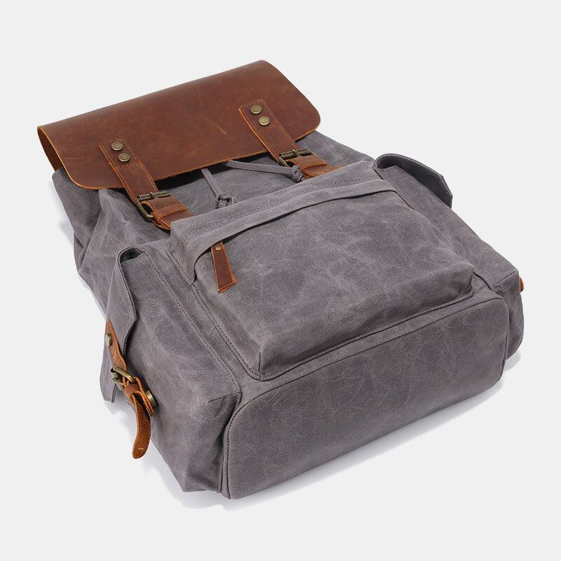 Heren Canvas Lederen Koeienhuid Retro Grote Capaciteit 14 Inch Laptoptas Waterdichte Rugzak