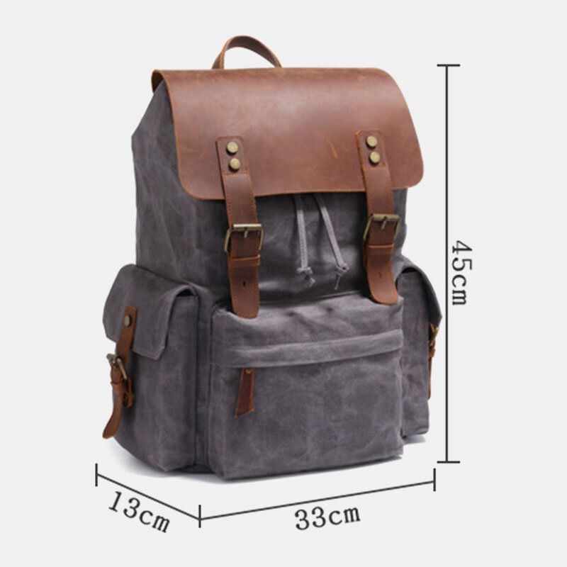 Heren Canvas Lederen Koeienhuid Retro Grote Capaciteit 14 Inch Laptoptas Waterdichte Rugzak