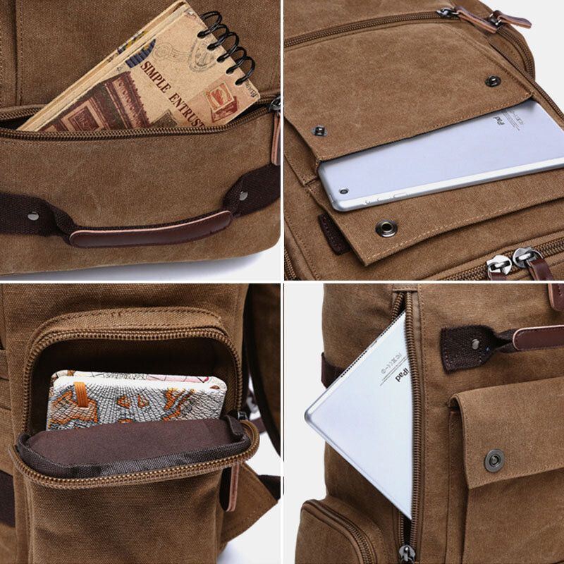 Heren Canvas Multi-pocket Grote Capaciteit Multifunctionele Laptop Casual Rugzak Reistas