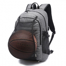 Heren Canvas Multifunctionele Sporttas Casual Rugzak 17 Inch Basketbalrugzak Met Usb Oplaadpoort