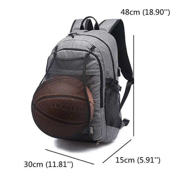 Heren Canvas Multifunctionele Sporttas Casual Rugzak 17 Inch Basketbalrugzak Met Usb Oplaadpoort