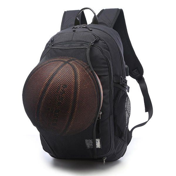 Heren Canvas Multifunctionele Sporttas Casual Rugzak 17 Inch Basketbalrugzak Met Usb Oplaadpoort