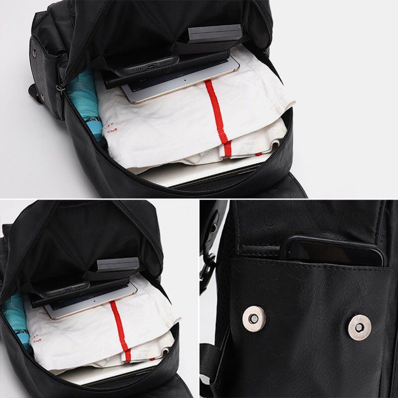 Heren Casual Reizen Multi-pocket Grote Capaciteit Rugzak Solide Retro Slijtvaste Waterdichte Pu Zacht Leer 14 Inch Laptoptas