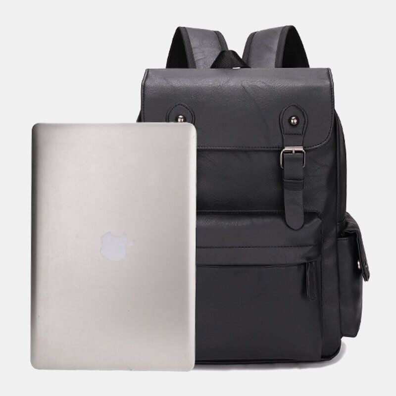 Heren Casual Reizen Multi-pocket Grote Capaciteit Rugzak Solide Retro Slijtvaste Waterdichte Pu Zacht Leer 14 Inch Laptoptas