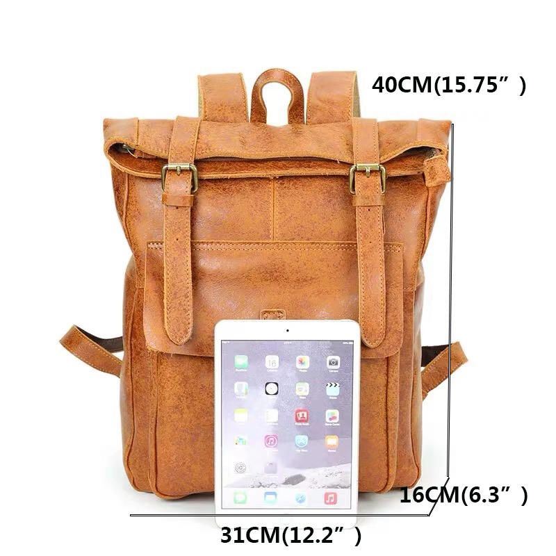 Heren Dames Pu Leer Vintage Grote Captial Rugzak Laptoptassen Schooltas Schoudertassen