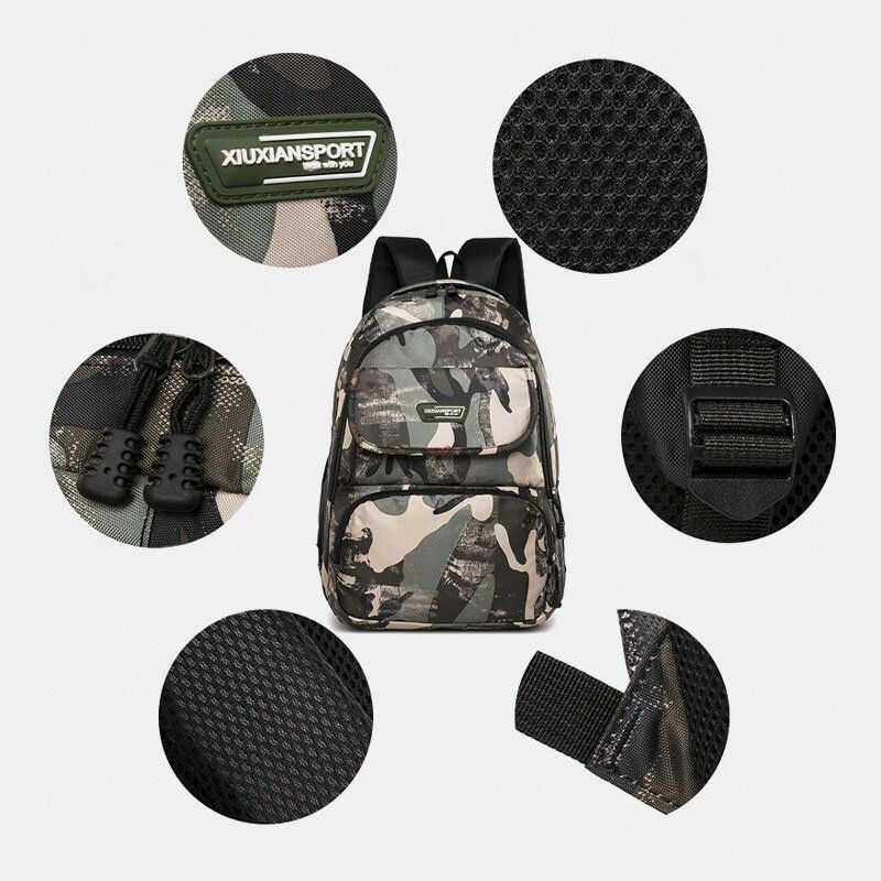 Heren Grote Capaciteit Camouflage Waterdichte Student Schooltas 15.6 Inch Laptoptas Reizen Outdoor Rugzak