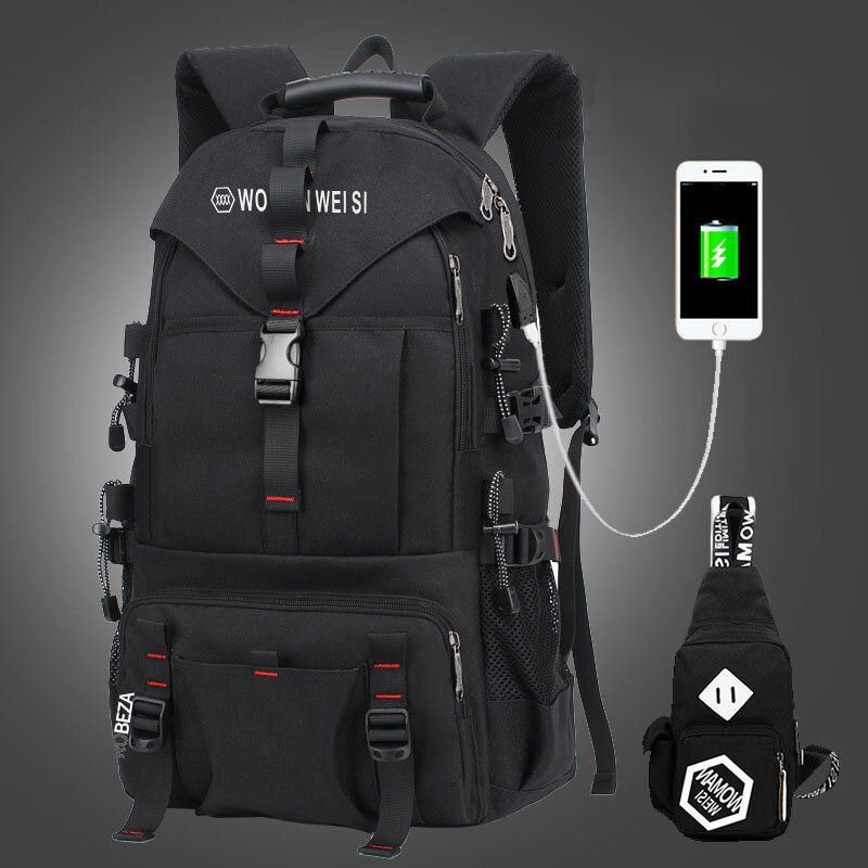 Heren Grote Capaciteit Outdoor Waterdichte Usb Opladen Multi-pocket 14 Inch Laptoptas Reizen Klimmen Rugzak