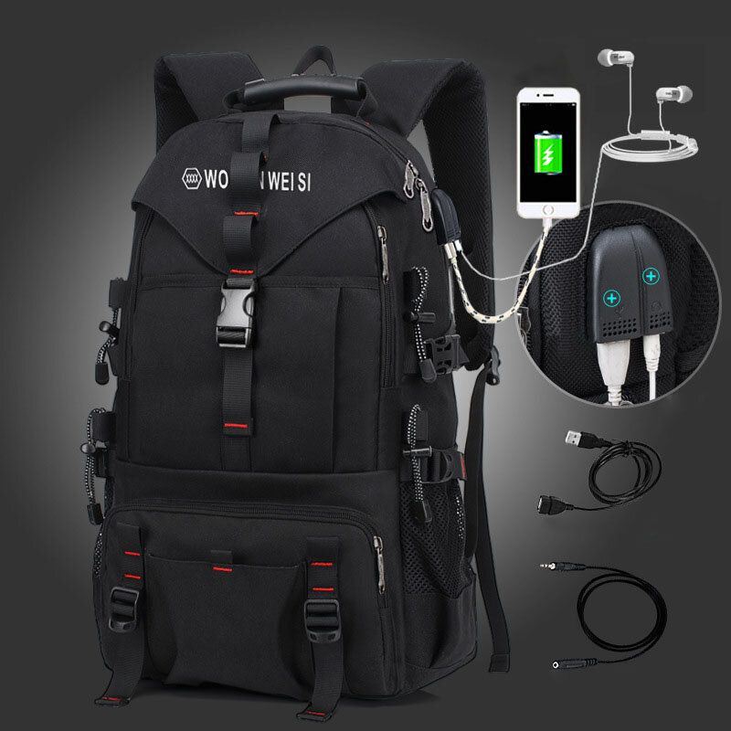 Heren Grote Capaciteit Outdoor Waterdichte Usb Opladen Multi-pocket 14 Inch Laptoptas Reizen Klimmen Rugzak