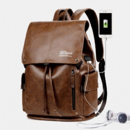 Heren Kunstleer Grote Capaciteit Waterdichte 13.3 Inch Laptoptas Reistas Rugzak Met Usb Opladen