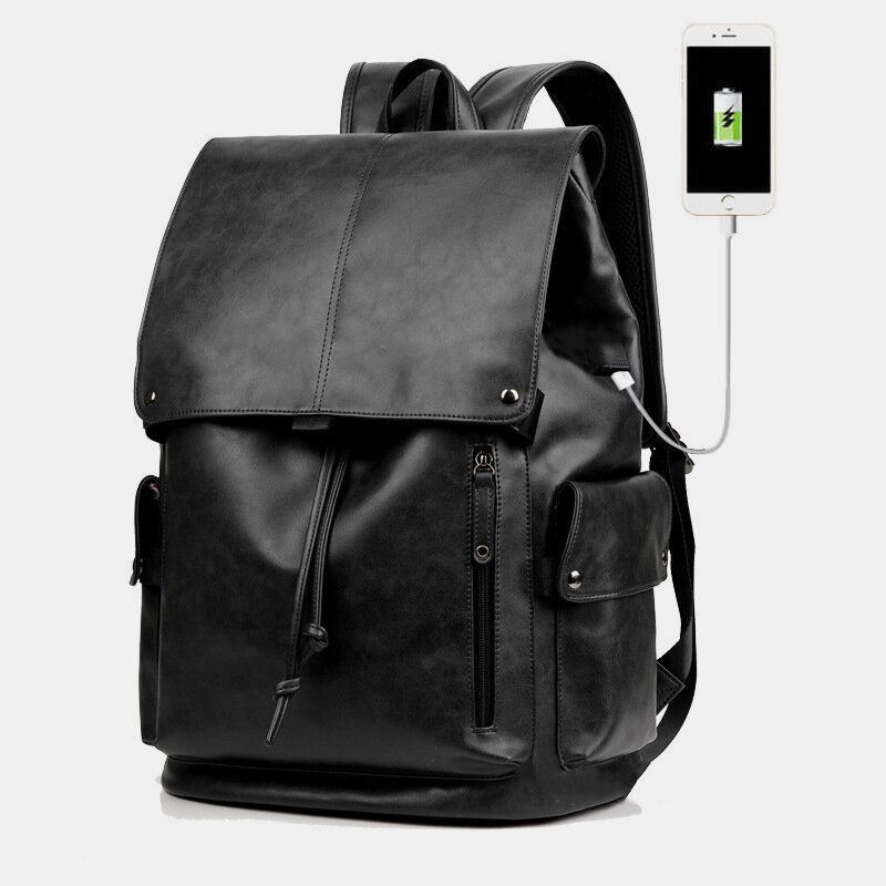 Heren Kunstleer Grote Capaciteit Waterdichte 13.3 Inch Laptoptas Reistas Rugzak Met Usb Opladen