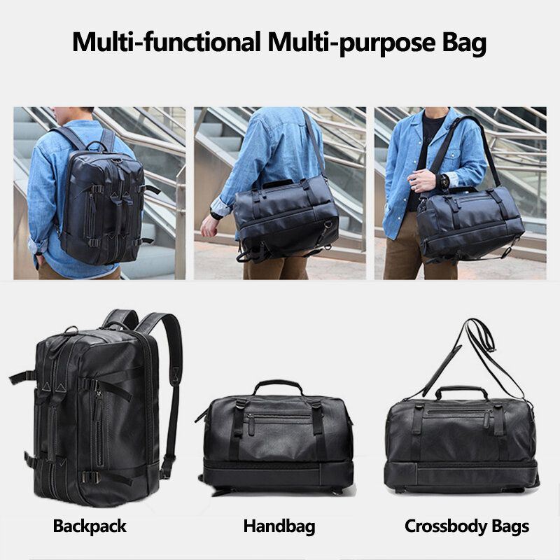 Heren Multifunctionele Pu Lederen Rugzak 15.6 Inch Grote Capaciteit Multi-pocket Laptoptas Handtas Crossbody Tassen