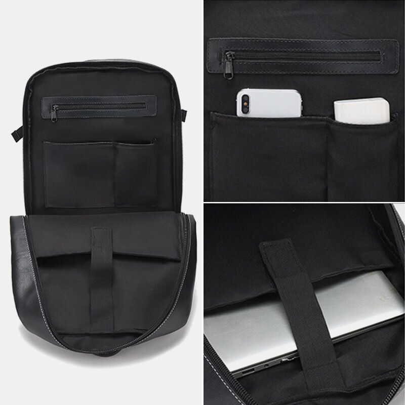 Heren Multifunctionele Pu Lederen Rugzak 15.6 Inch Grote Capaciteit Multi-pocket Laptoptas Handtas Crossbody Tassen