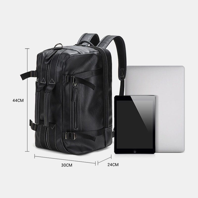 Heren Multifunctionele Pu Lederen Rugzak 15.6 Inch Grote Capaciteit Multi-pocket Laptoptas Handtas Crossbody Tassen