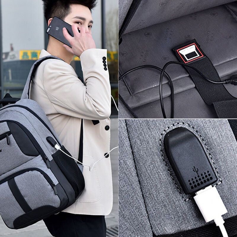 Heren Nylon Usb Opladen Waterdichte Zakelijke Grote Capaciteit 15.6 Inch Laptoptas Bagage Rugzak