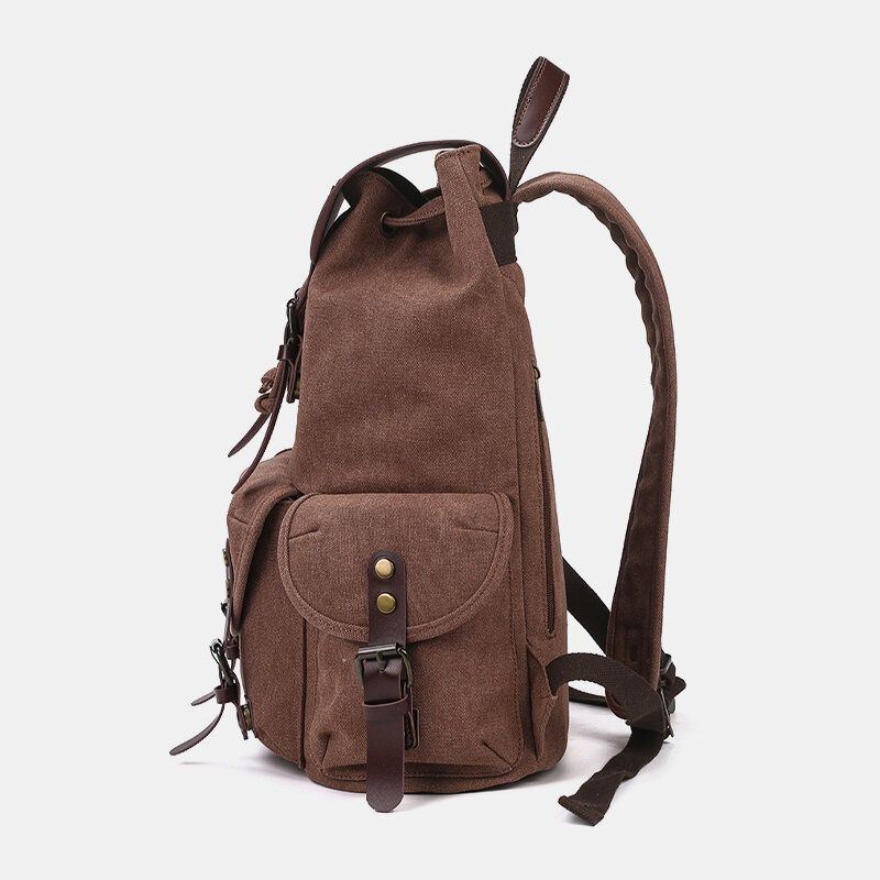 Heren Olie Wax Canvas Casual Waterdichte Multi-pocket Rugzak Grote Capaciteit 15.6 Inch Laptoptas Schoudertas