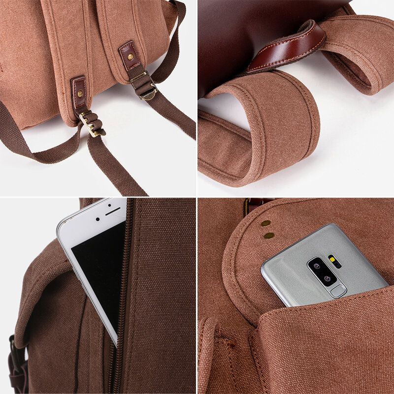 Heren Olie Wax Canvas Casual Waterdichte Multi-pocket Rugzak Grote Capaciteit 15.6 Inch Laptoptas Schoudertas