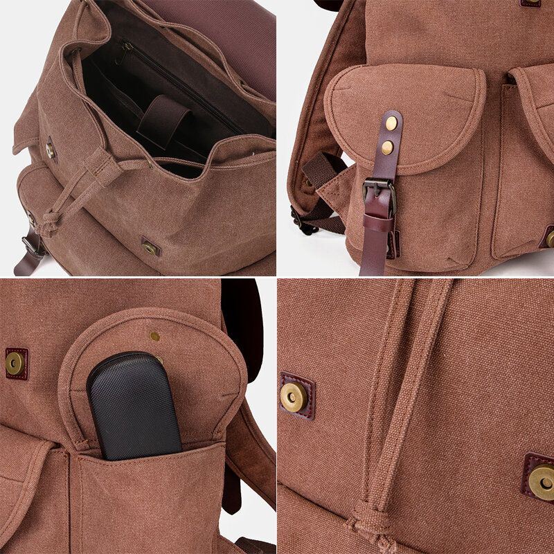 Heren Olie Wax Canvas Casual Waterdichte Multi-pocket Rugzak Grote Capaciteit 15.6 Inch Laptoptas Schoudertas