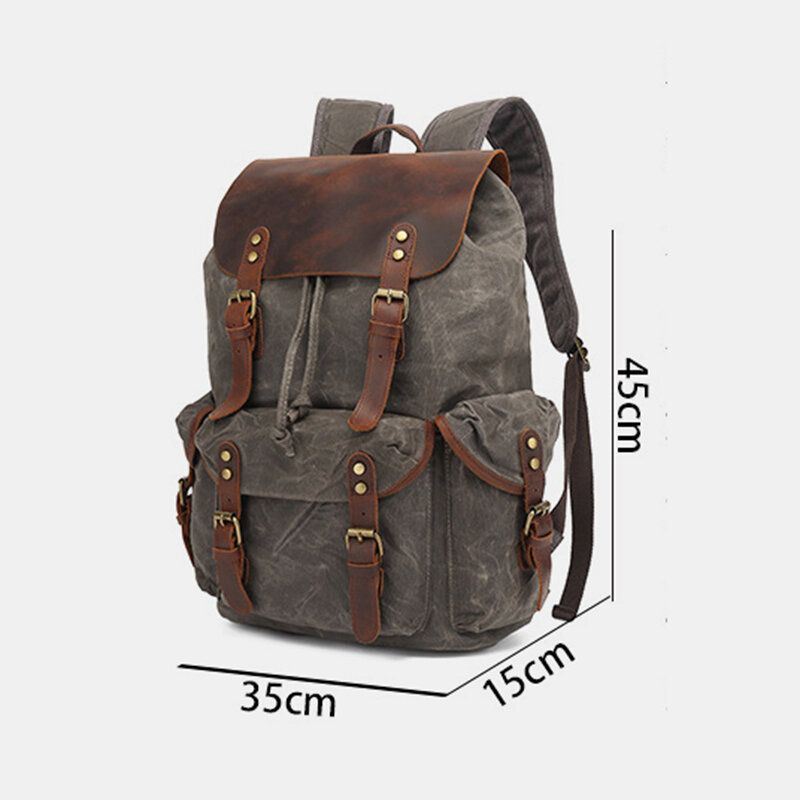 Heren Olie Wax Canvas Casual Waterdichte Multi-pocket Rugzak Grote Capaciteit 15.6 Inch Laptoptas Schoudertas