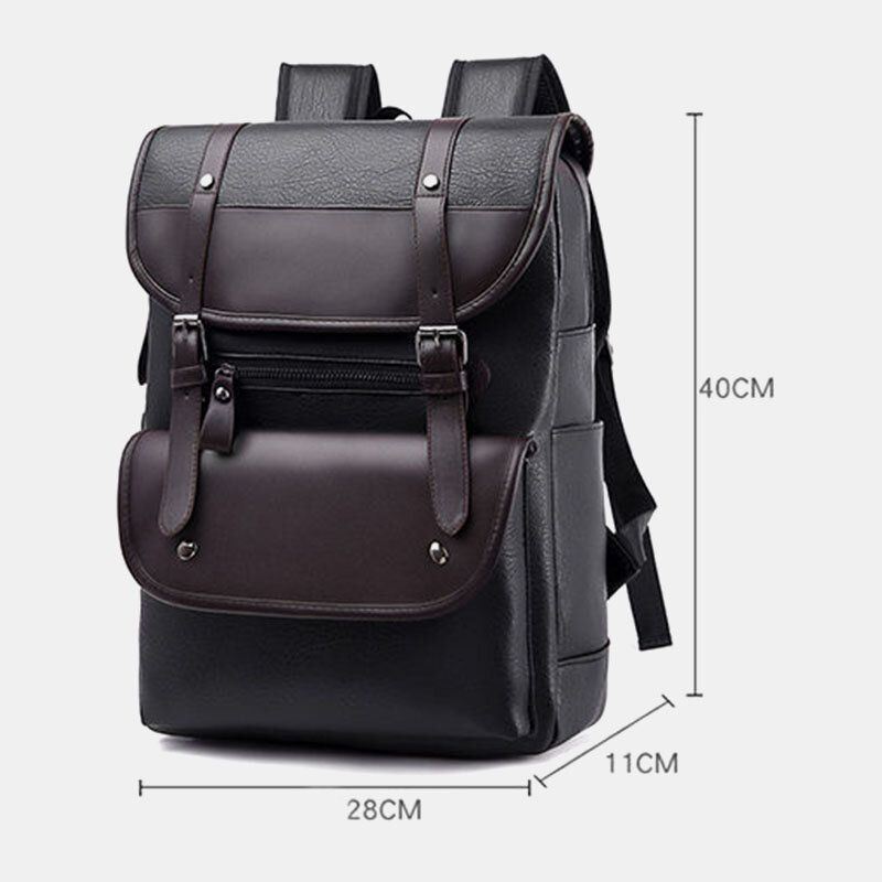 Heren Pu Lederen Hasp Grote Capaciteit Rugzak Multi-pocket Waterdichte 15.6 Inch Laptoptas Mode Wilde Reistas