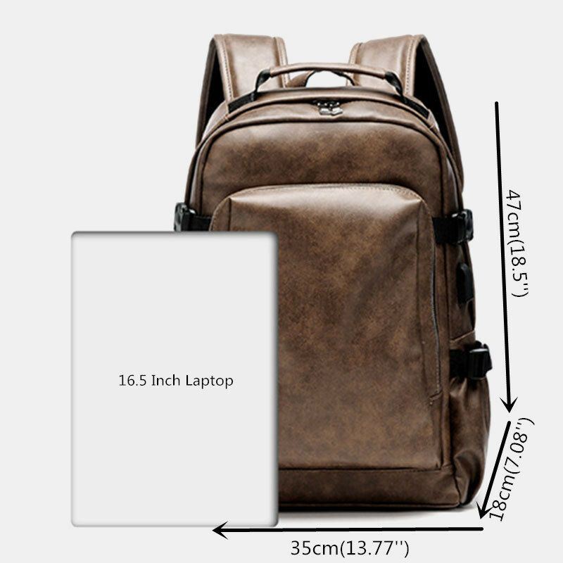 Heren Pu Lederen Usb Opladen Business Casual Waterdichte 14 Inch Laptoptas Student Schooltas Verstelbare Rugzak