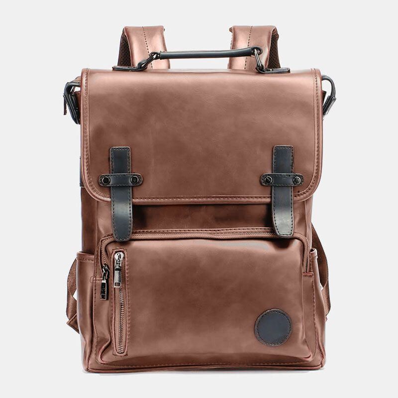 Heren Pu-leer Grote Capaciteit Multi-pocket Reisrugzak Student Tas Laptoptas