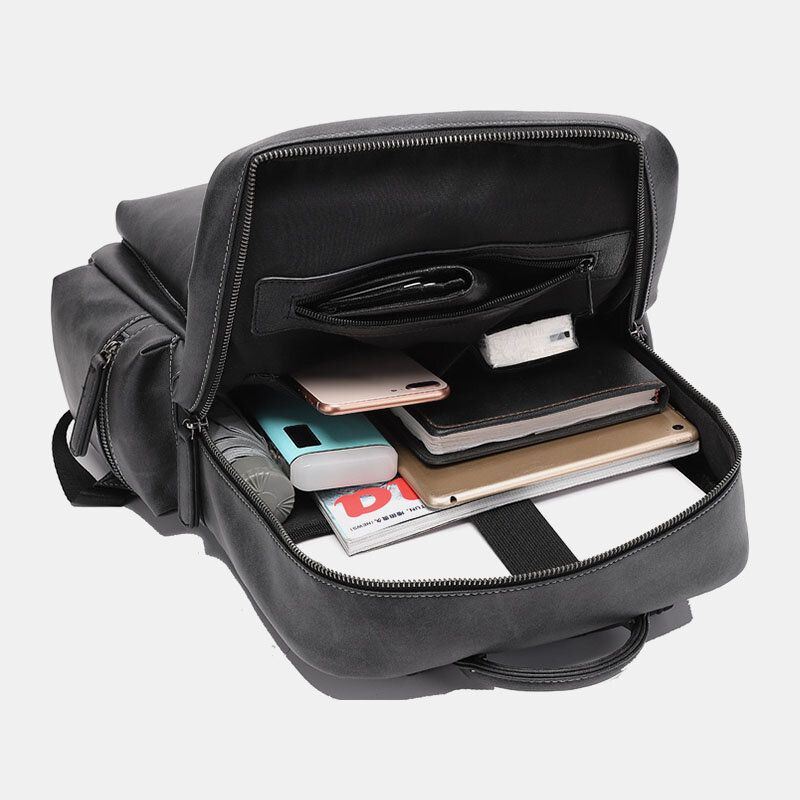 Heren Pu-leer Grote Capaciteit Multi-pocket Vintage 14 Inch Laptoptas Rugzak